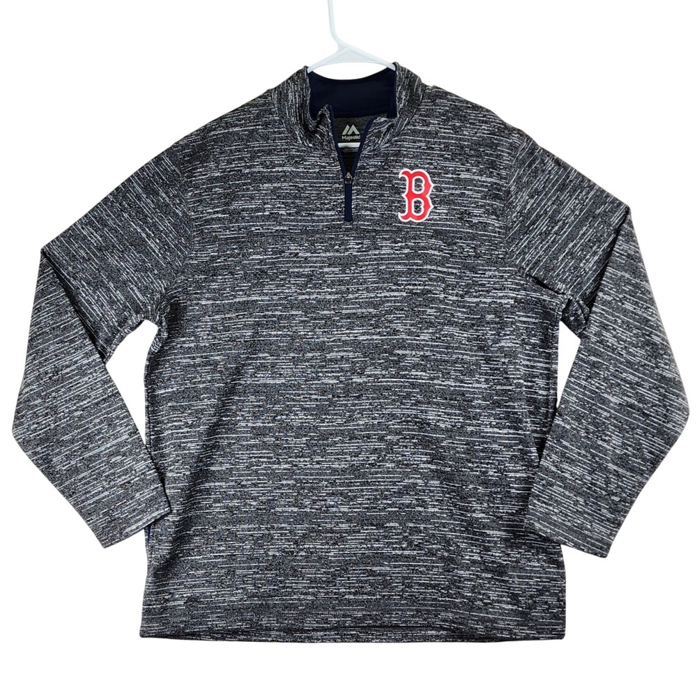 Boston Red Sox Quarter Zip Majestic Pullover Mens XL Gray Marled MLB Sporty